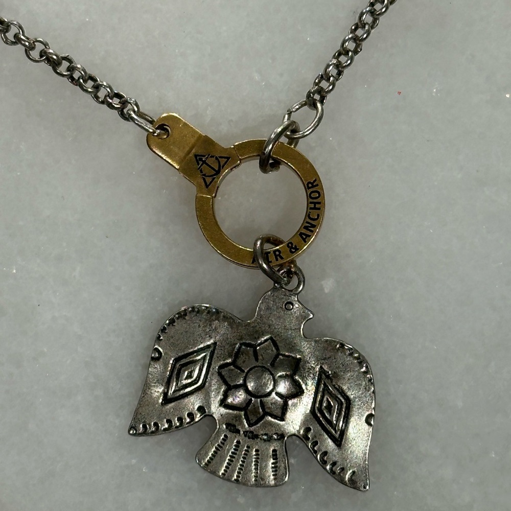 22in air & anchor silver chain with gold clasp and thunderbird charm